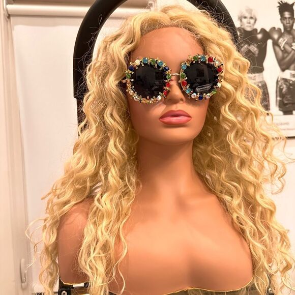 NWOT AKIRA MULTI COLOR ROUND RHINESTONE SUNGLASSES - Picture 4 of 5